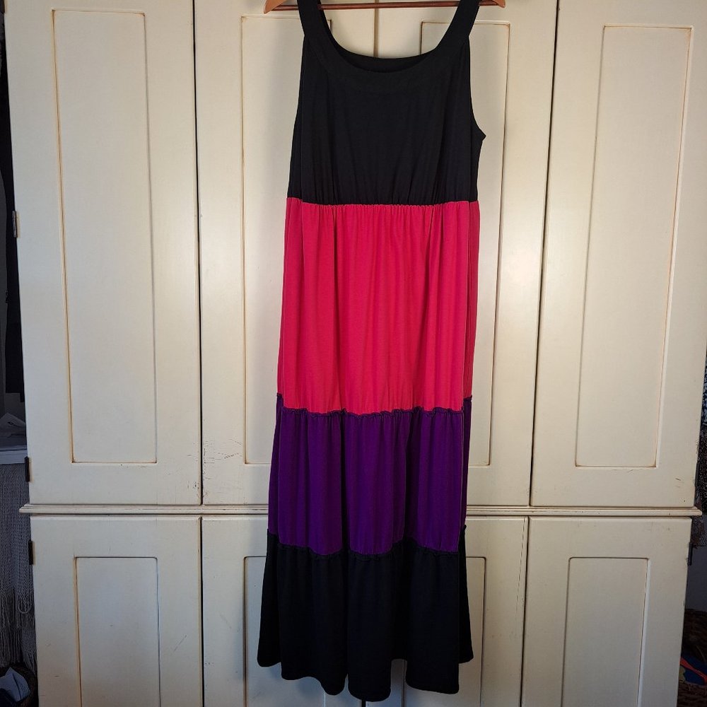 Catherines Women's Sleeveless Colorblock Cotton Tiered Maxi Dress Sz 2X